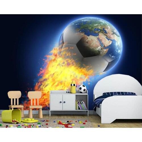 Papel de parede Football Fire Ball Globe Earth Sport wallpaper,living room bedroom TV background kitchen wall papers home decor