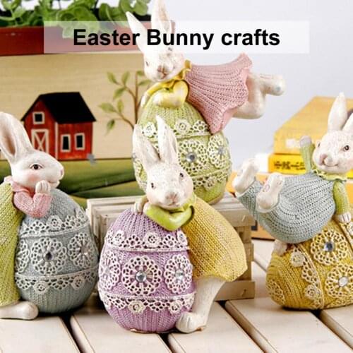 Easter Rabbit Doll Cute Appearance Resin Desktop Rabbit Ornament Toy Model Gift for Easter Bedroom Room Decoration