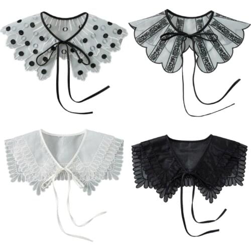 Y1QD Transparent Embroidered False Shirt Collar Fashionable Organza Decorative Collar Girls Sweet Chic Detachable Collar