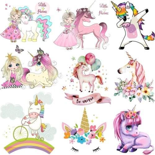 Pulaqi Cute Unicorn Patches For Clothing Iron On Transfer Vinyl Heat Transfer Thermal Stickers On Clothes Kids Appliques Badges