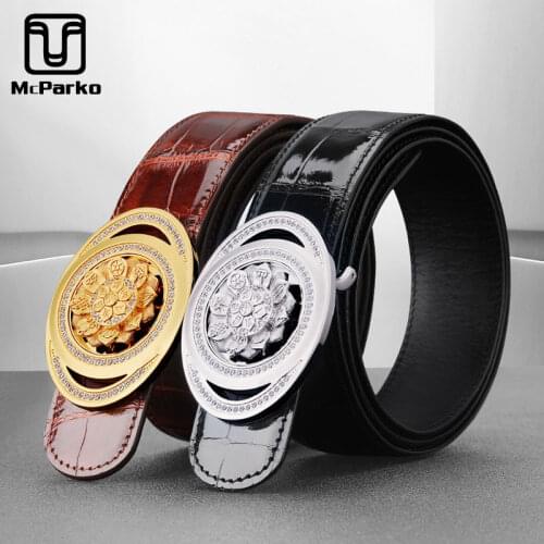 McParko Luxury Men Belt Nile Crocodile Leather Belt For Men Gift Packing Fashion High-gloss Glossy Belt Straps Wide 2021 Highend