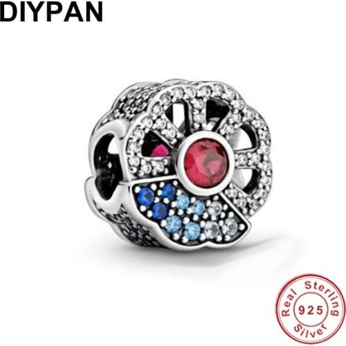 Fit Pandora Original Bracelet Charm 925 Sterling Silver Sparkling Fan Charm Beads Pendant Bangle Women Jewelry Berloque