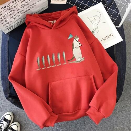 Unisex Long Sleeve Clothes Sudadera Mujer Kawaii Cat Fish Hoodie Funny Graphic Print Sweatshirt Men/Women Harajuku Fashion Sweat
