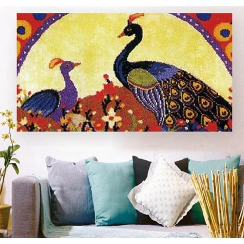 Pulaqi Peacock Embroidery Tapestry Room Latch Hook Crafts Latch Hook Rug Kits Foamiran Sheets Cushion Latch Hook for Handiwork F