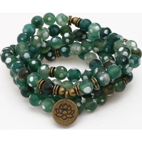 Green 108 beads 8mm elastic adjustable Lotus life tree Buddha OM eye Chakra Reiki agate Onyx Yoga Bracelet necklace jfy3s