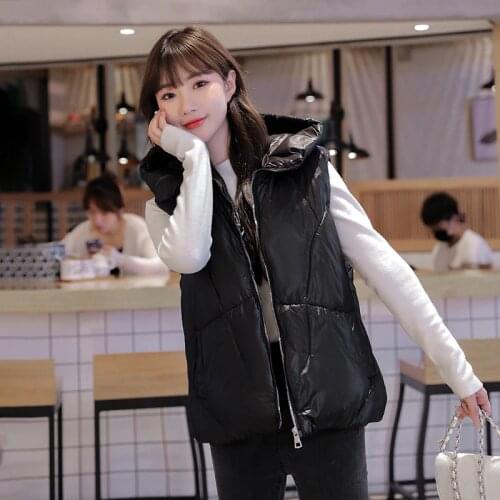 Hooded Womens Sleeveless Jacket Solid Laser Ladies Autumn Winter Vests Zipper Warm Fashion Waistcoat for Female 2021 New