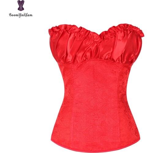 Women Overbust Corset Gothic Red Black White Gray Apricot Steampunk Waist Trainer Bustier Cincher Top Underwear Corselet