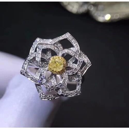 Fine Jewelry Real 18K White Gold Real Natural Yellow Diamond Wedding Engagement Female Rings for Women Fine Diamonds Ring
