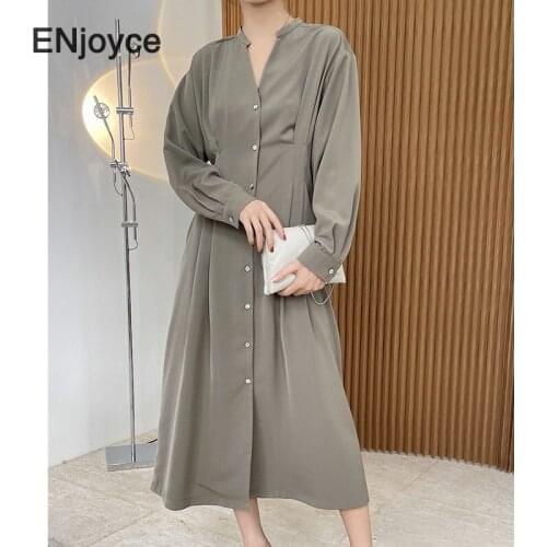 2021 Spring Summer Woman Dress French Style Elegant V-neck Long Sleeve Smooth Dress A-line High-waist Maxi Dresses Casual Outfit