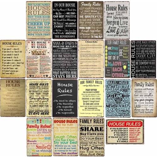 House Rules Tin Sign Metal Plate Family Rules Vintage Plaque Retro Poster Home Decor 20x30cm
