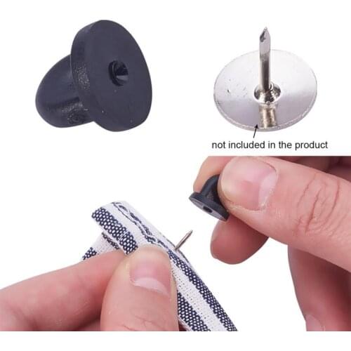 100pcs Rubber Lapel Hat Tie Tac Tack Pin Back Sports Holder Clasp Black (0.43")11MM Pad