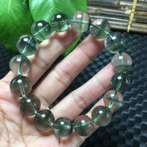 13.8mm Natural Clear Quartz Green Phantom Crystal Gemstone Round Beads Bracelet