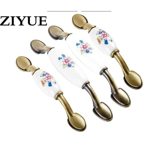 2PCS/LOT Free Shipping Ceramic Handle Garden Tulip Pattern Drawer Small European Bronze Wardrobe Cabinet Door Furniture