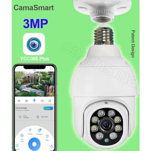 3MP PTZ Ip Camera Outdoor Video Surveillance System Wifi Exterior E27 B22 Light Bulb Socket Dome Videocam Ycc365plus Control