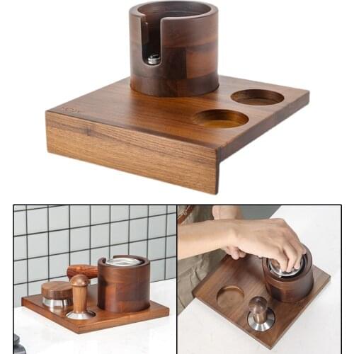 3-IN-1 Walnut Coffee Tamper Mat Holder Anti-Skid for 58mm Espresso Latte Coffee Portafilter Distributor Stand Home Kitchen