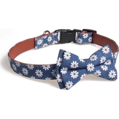 5 Colors Comfortable Safety buckle bow pet collar PU and cloth Pet Necklace Collars dog collar