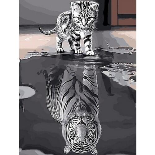 5D Diamond Painting Tiger Cat Full Round Drill DIY Mosaic Diamond Embroidery Cross Stitch Rhinestone Manual Hobby Wall Sticker