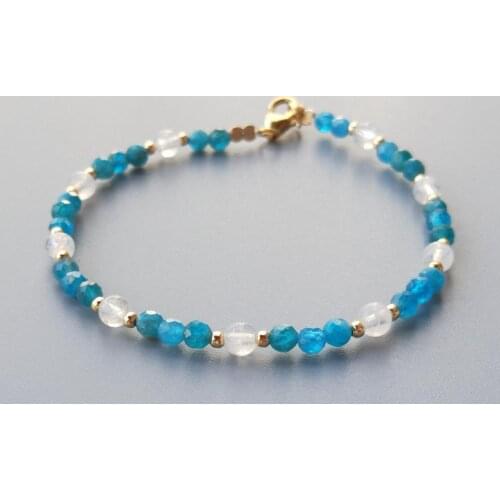 Lii Ji Genuine Natural Blue Apatite Moonstone Bracelet US 9K GF Delicate Bracelet For Women Girl Children Jewelry