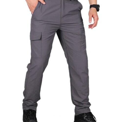 Autumn Men Cargo Pants Pants Casual Solid Color Multi Pockets Breathable Elastic Waist Camping Pants Plus Size Trousers 4XL