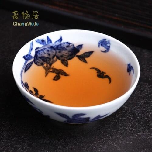 Changwuju in Jingdezhen Cups & Saucers the hand painted blue and white Kung-Fu tea cup firing in the firewood kiln for host use