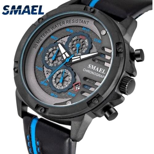 SMAEL Fashion Mens Watches Top Brand Luxury Quartz Watch Men Casual Genuine Leather Waterproof Sport Watch Relogio Masculino