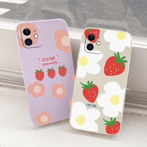 Strawberry Flowers Lens Case For iPhone 12 Pro Max Mini 11 Pro Max Soft Phone Cover For X XR XS MAX SE2020 8 7 6 6S Plus Case