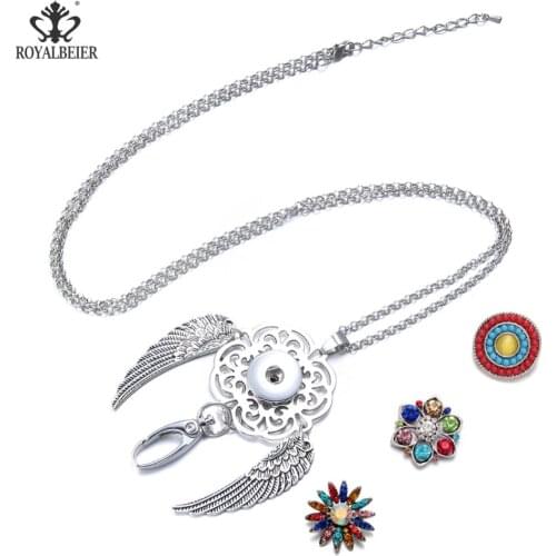 DIY Wings and Flower Shape KeyChain Men and Women Beautifu Key Chains Detachable Button Pendant New Styles Silver Color KC0133