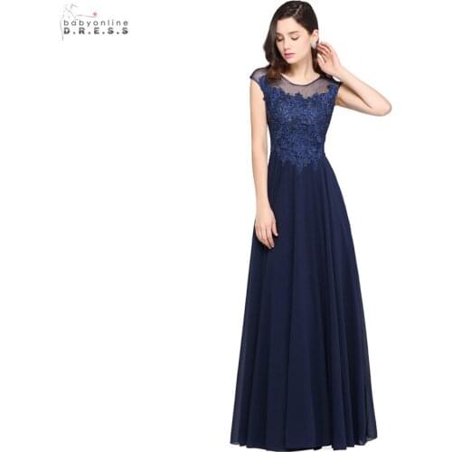 24 Hours Shipping Navy Blue Long Evening Dress With Crystals Sexy Illusion A-line Evening Gowns Beadings Robe De Soiree Longue