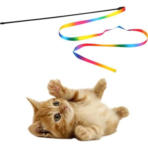 Cat Toys Cats Interactive Stick Colorful Teaser Wand With Rainbow Cloth Pet Products Pet Supplies
