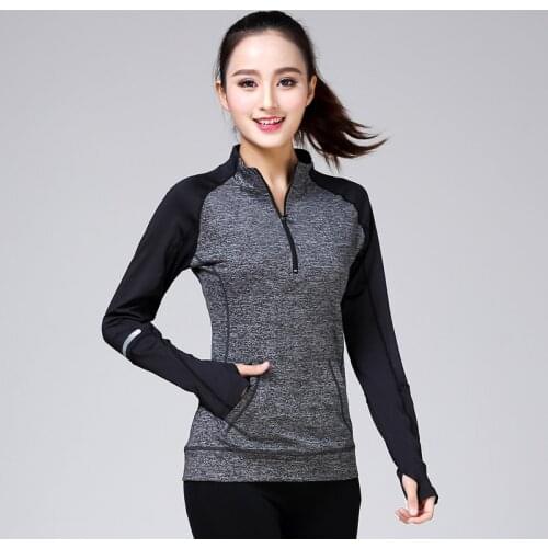 Women Long Sleeve Quick Dry Elastic GYM Fitness Yoga Jackets Outdoor Night Running Tops Reflective Stripe Sports Coat Thumb Hole