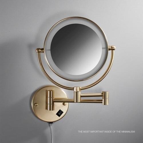 Cosmetic Mirror Antique Brass Dual Side LED Wall Lamp Magnification 3 X/5 X/10X Extending Folding Brushed Gold Makeup Mirrors