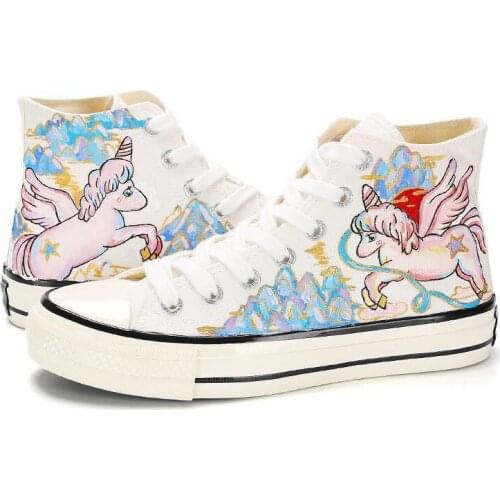 Men Women Vulcanized Shoes Ladies Lace-up Casual Sneakers Lover High-top Canvas Shoes Harajuku Hand-painted Graffiti Flats Shoes