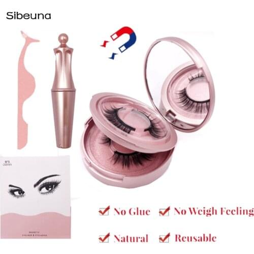 New 1/2 pair Magnetic Eyelashes 5 Magnets Magnetic False Eyelashes with Mirror Natural Handmade Mink Faux with Tweezers makeup