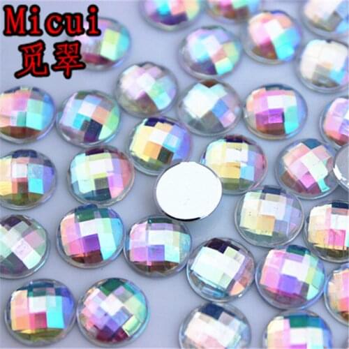 Micui 200PCS 8mm AB Color Round Acrylic Rhinestones Crystal Flatback Stones For Strass Clothing Decorations ZZ210A