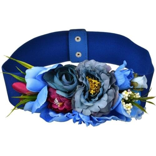 Fashion Women Elastic Wide Corset Belt For Women Glass Crystal Ceinture Ladies Thin Flower inlaid Belt Waist Girdle BW06