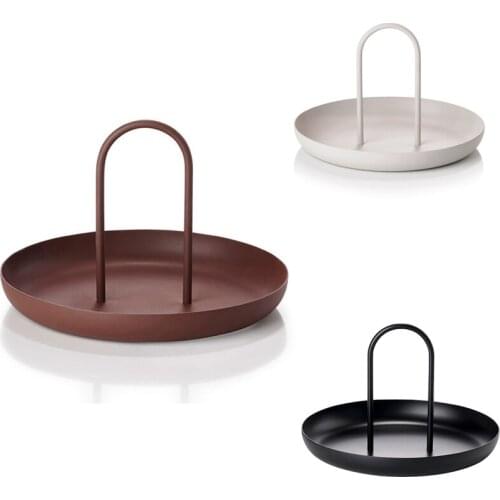 Desktop Storage Tray Nordic Round Jewelry Trays Living Room Kitchen Table Meal Snack Tray Plate with Handle Home Decor