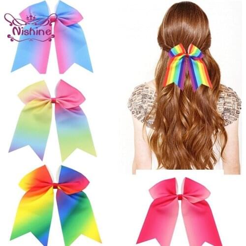 Nishine 16*20 CM Lovely Fruits Pattern Grosgrain Ribbon Bowknot Elastic Hairband Gradient Color Bows Infant Hair Rope Kids Gifts