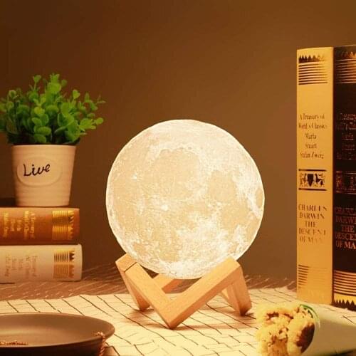 3D Moon Lamp Rechargeable Night Light 16 Colors with Wooden Stand Remote Decoration for Your Baby Birthday Gift Idea for Women
