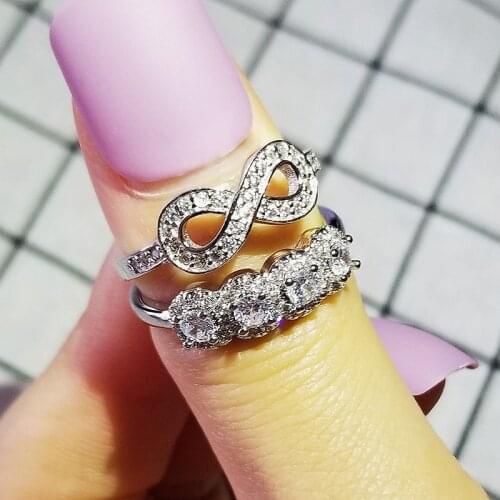 2019 new luxury fashion round 925 sterling silver wedding ring set for women lady anniversary gift jewelry bulk sell R5132
