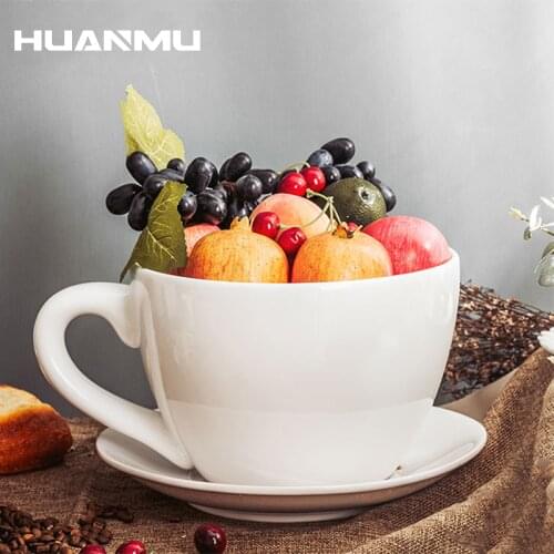 About 6.3L Super Big Ceramic Mug White Cup With Plate for Tea Coffee Large Breakfast Milk Personalise Big Cups Fruit Salad Bowl