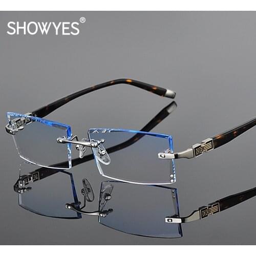 Business Style Reading Glasses Men Rimless Eyeglasses Presbyopia Rectangle Shape Hyperopia Frameless Farsightedness Eye Eyewear