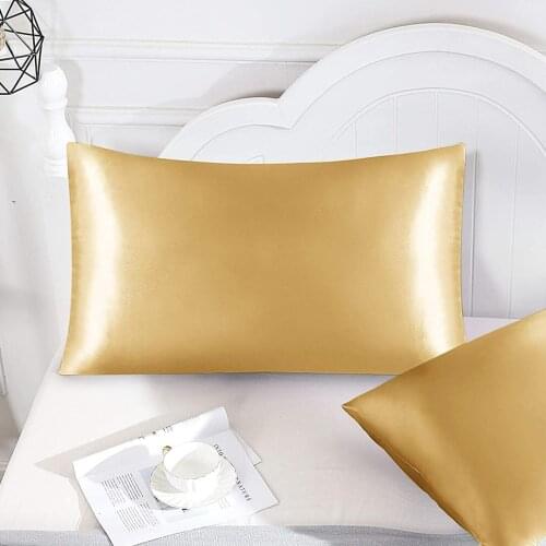 1pcs Solid color Silk satin Pillowcase Silky Soft Pillow Case Standard Silk Satin Pillow Case Bedding Pillowcase Smooth Home