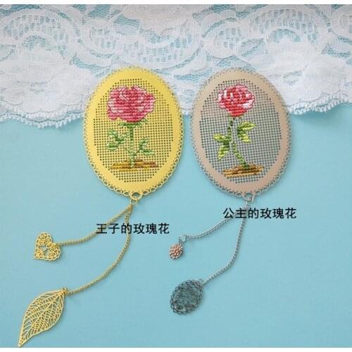 Oneroom Rose DIY Craft Stich Cross Stitch Bookmark Metal Silver Golden Needlework Embroidery Crafts Counted Cross-Stitching Kit