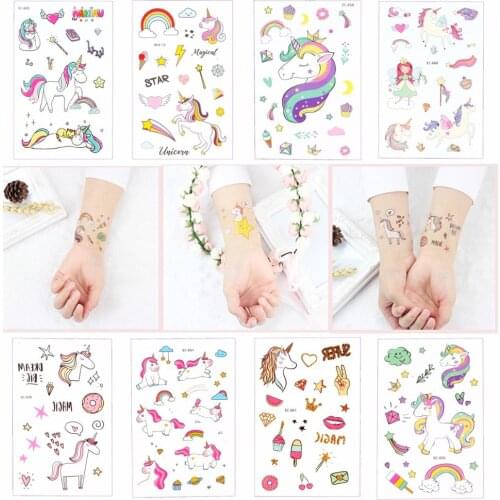 Water Transfer Unicorn Tattoo Sticker Cartoon Rainbow Horse Tatouage Temporaire Enfant Body Art Fake Tattoo Kids Girls Favors