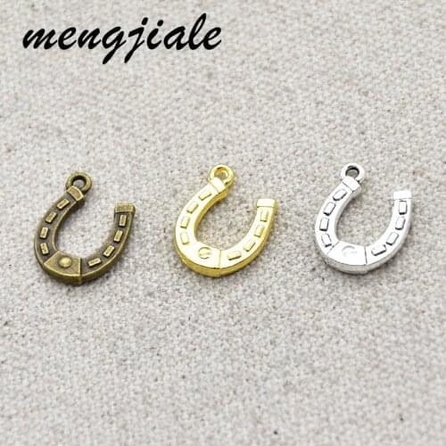 20pcs Wholesale Three Color Horseshoe Charms Alloy Metal Lucky U Shape Pendants For Handmade Jewelry Accessories Making 15*12mm