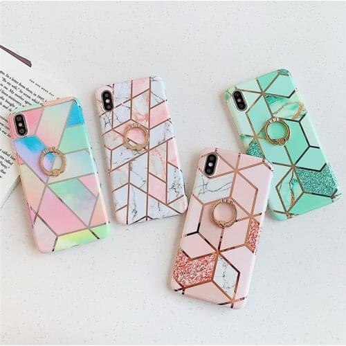 LS Silica gel soft phone cases for iphone 11case for iphone 11Promax Xs Max XR 11Pro XS 6 7 8 plus marble cover with finger ring