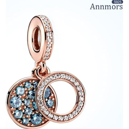 Blue double-panel pendant 925 Sterling Silver Fits Pandora Bracelets for Woman Girl Beads Gifts for Women Bracelet and Necklace