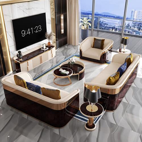 Postmodern light luxury high-end villa leather sofa combination first floor high-end luxury Hong Kong-style living room