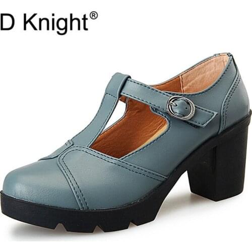 Women High Heel Shoes Pumps Ankle Strap Round Toe T-Tied Ladies Platform Wedding Dress Office Lady Shoes Pumps Zapatos De Mujer