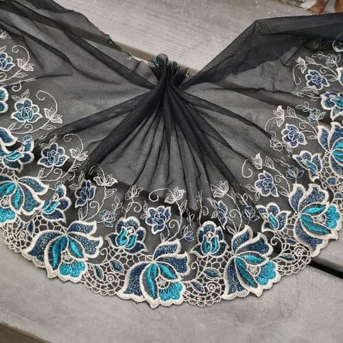 9Meters Black Mesh Tulle Embroidered Lace Trim Fabric Edge For Handmade Lingerie Underwear Bra Dolls Dress Sewing Fabrics DIY